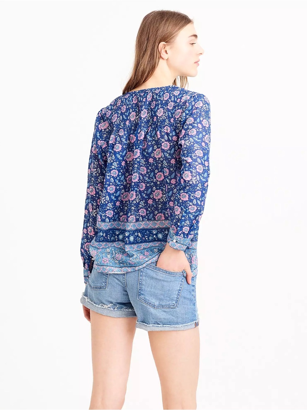 J.Crew Cotton Voile Popover in Floral Blue Multi - Size 0 - Picture 2 of 8